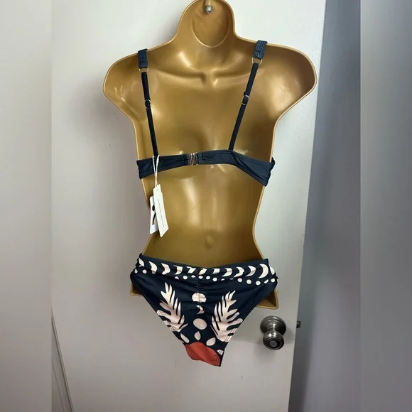 Commense Black Orange Bird Print Bikini Top & Scrunchie Booty Bottoms NWT XS - Picture 5 of 16